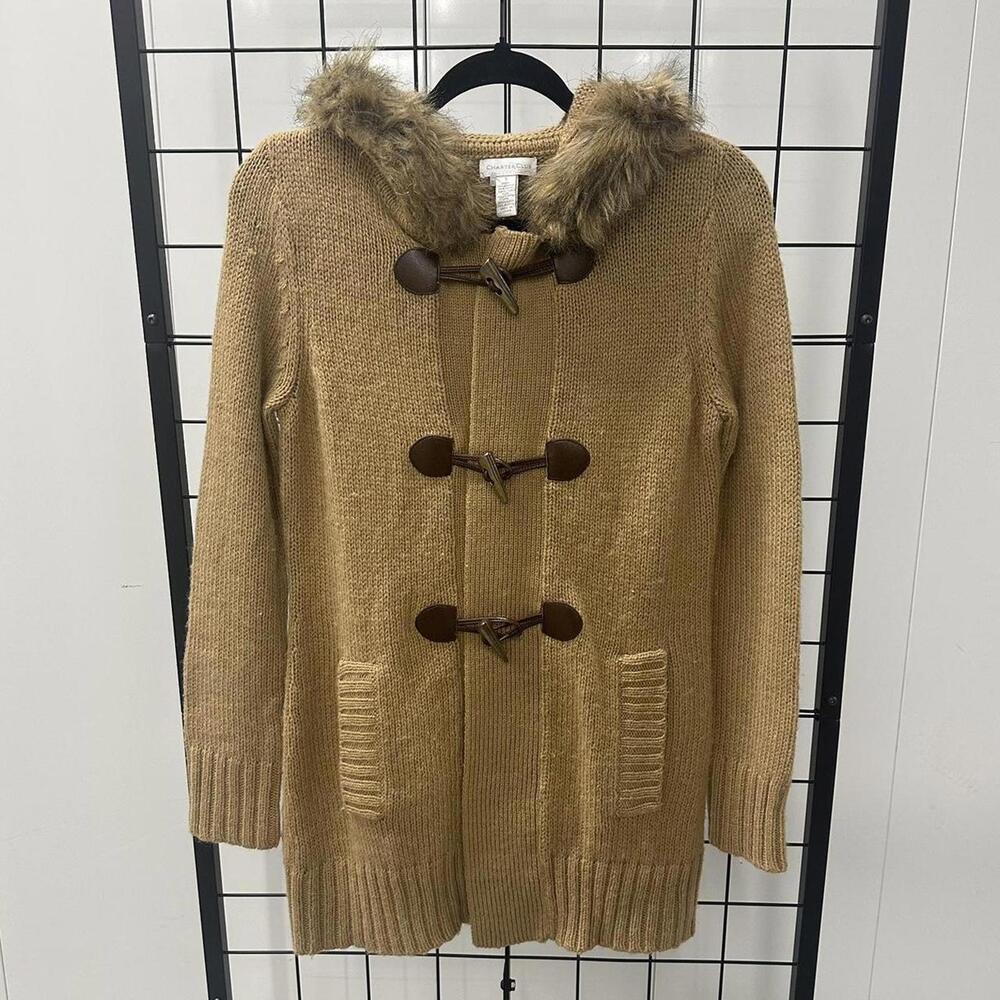 Vintage Faux Fur Hooded Cardigan Sweater